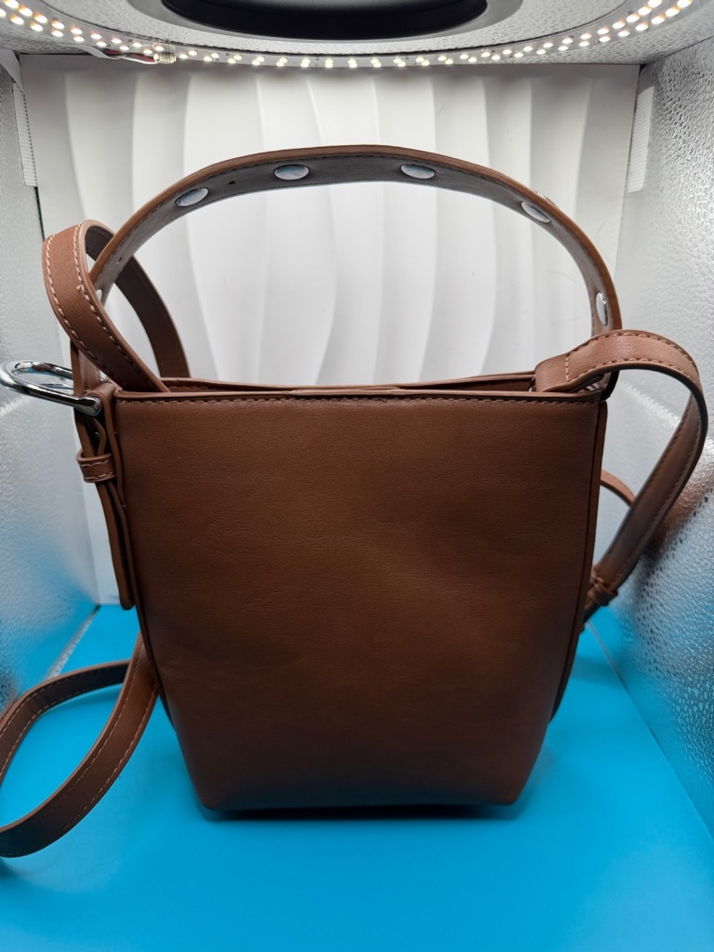 Madison West Brown Leather Bucket Crossbody Bag